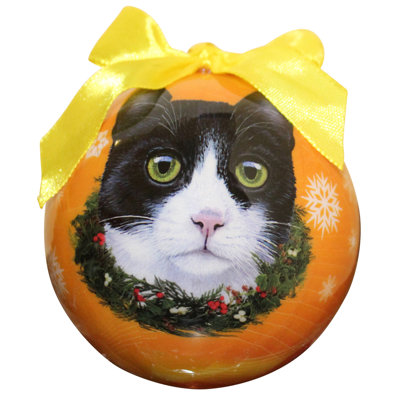Ornement en forme de boule de chat noir et blanc