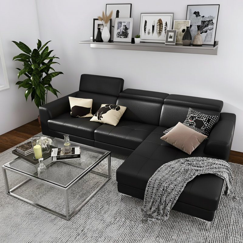 Canapé modulaire en cuir véritable à accoudoirs arrondis 109,5 po avec méridienne droite, Orienté à droite