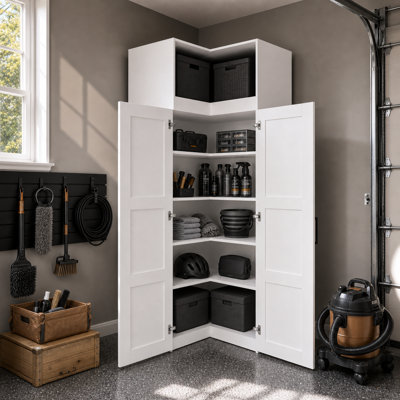 Armoire de rangement en coin 86,6 po x l 38,7 po x P 38 po avec plusieurs tablettes et portes