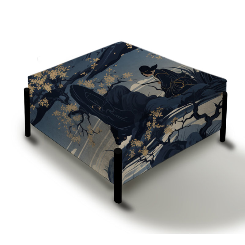 Silhouettes de Samouraï bleu du Japon - Grand repose-pieds carré japonais