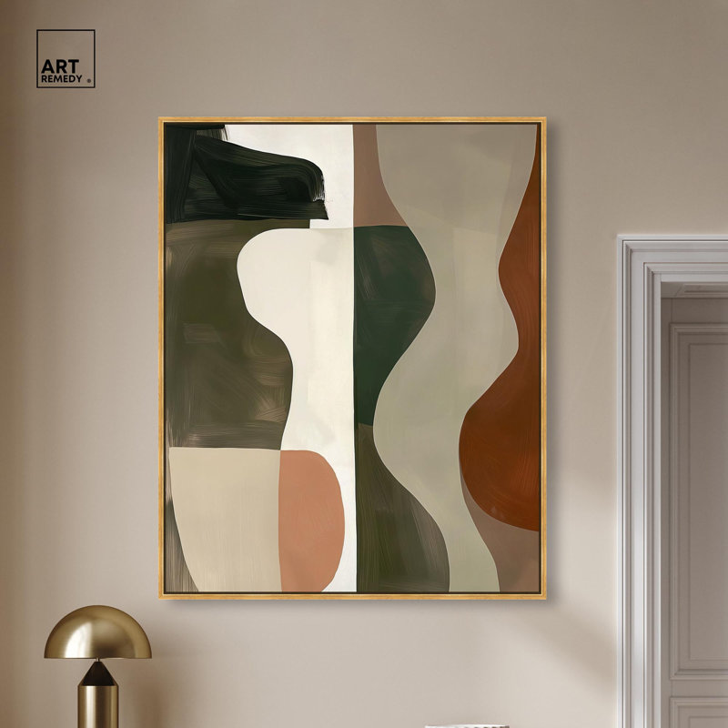 «Fragmented Dreams II Canvas Midcentury Abstracts» par Art Remedy, H 46 po x l 37 po, Cadre flottant doré