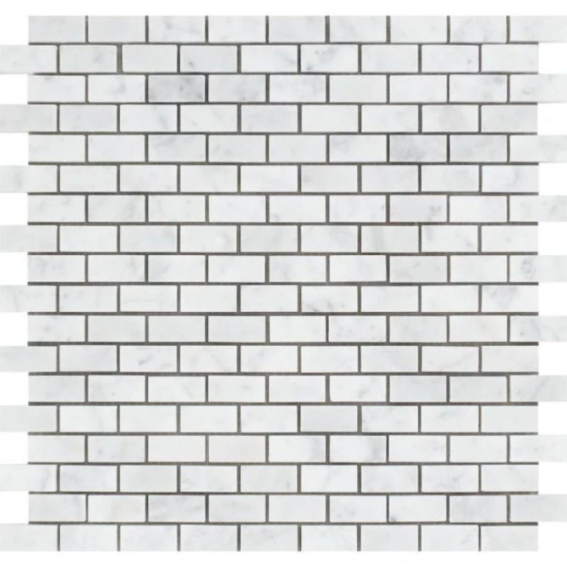 0.63" x 1.25" Marble Brick Joint Mosaic Wall & Floor Tile, Polished White