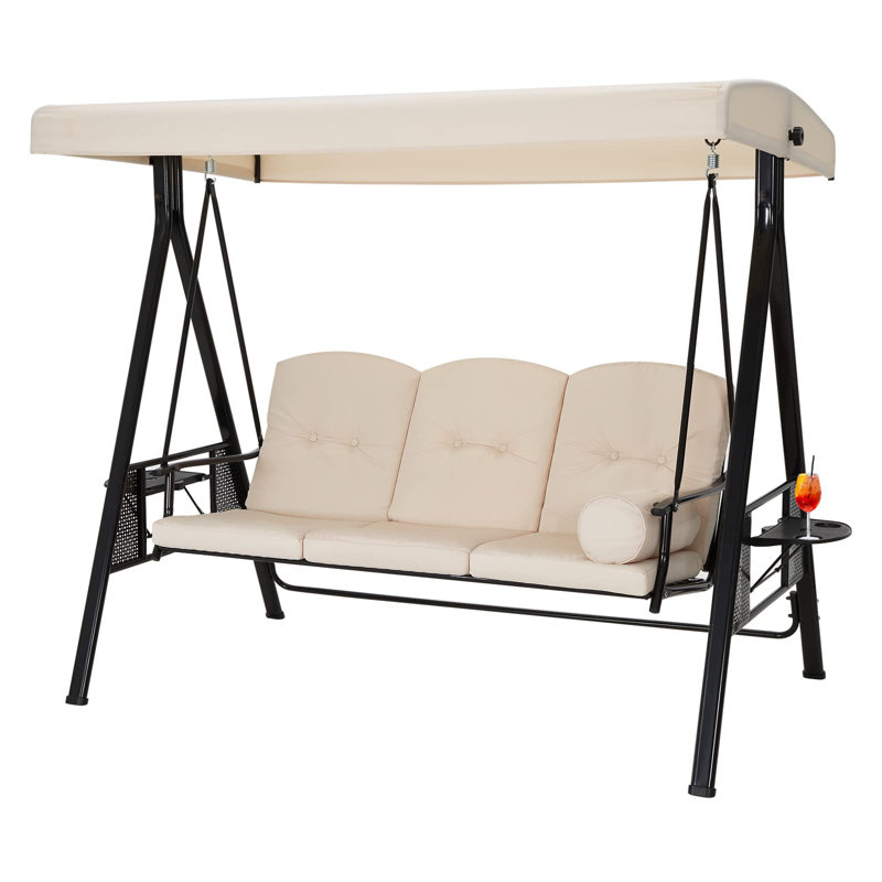 3 Person Porch Swing with Canopy, Beige