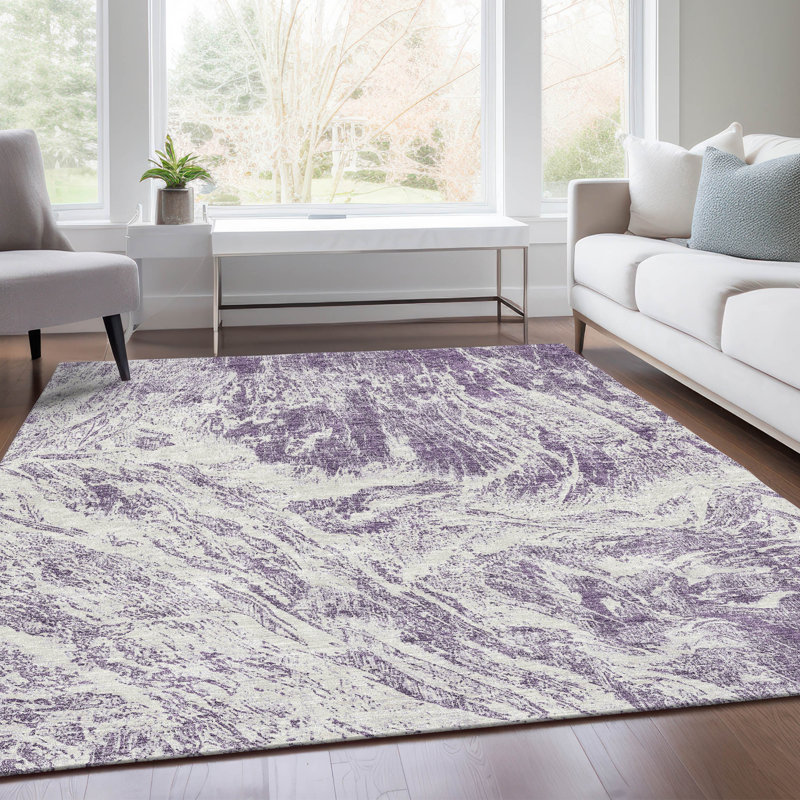 Tapis mauve de qualité supérieure lavable à la machine Prisco, Rectangulaire 3 pi x 5 pi
