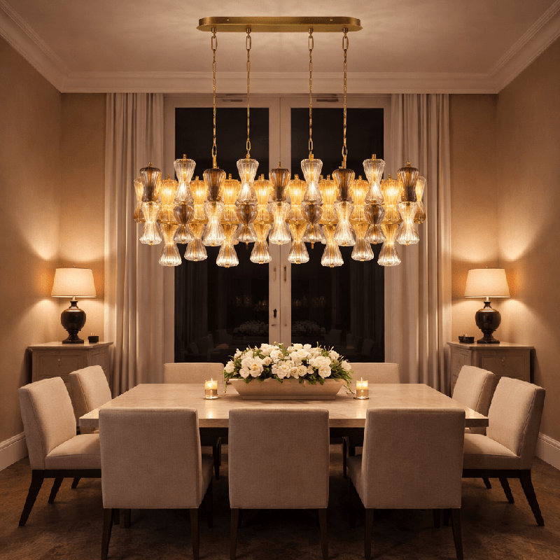 Lustre en verre 22 lumières Vega, Bronze