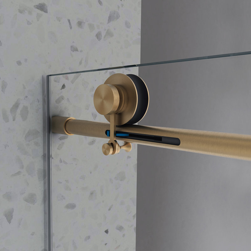 6063 Brushed Gold Frameless One Fixed And One Shifted Shower Door,70MM 304 Stainless Steel Large Pulleys With Adjustable Soft Closing Function,With Nano Easy Cleaning,Stick Explosion-Proof Menbrance