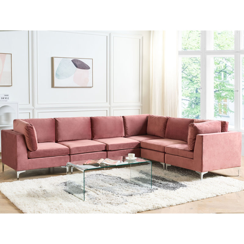 Millings 6 Seater Velvet Corner Sofa , Pink, Left Hand Facing