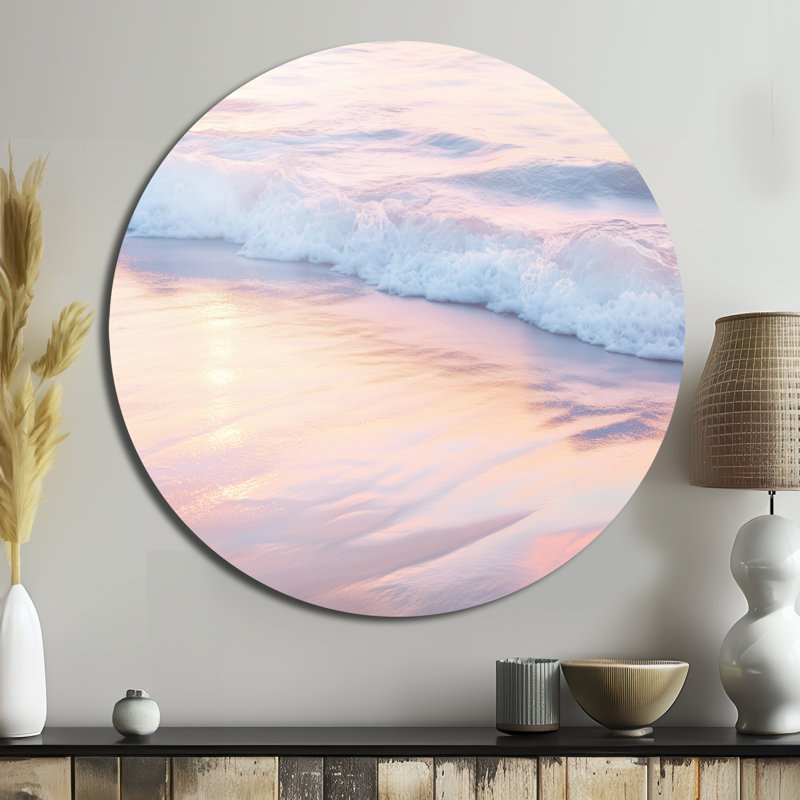 Blush Ocean Glow I - blanc bord de mer, reproduction métallique, H 23 po x l 23 po