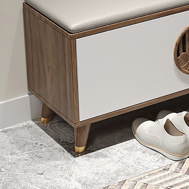 39.4in Multi-functional Shoe Storage Bench, White/Light Walnut
