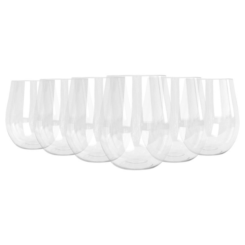 Argon Tableware 600ml Reusable Plastic Stemless Wine Glasses - Set of 6