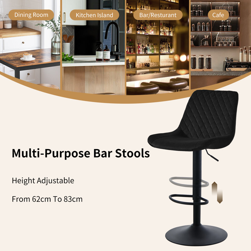 Heckscherville Height Adjustable Swivel Bar Stool, Black