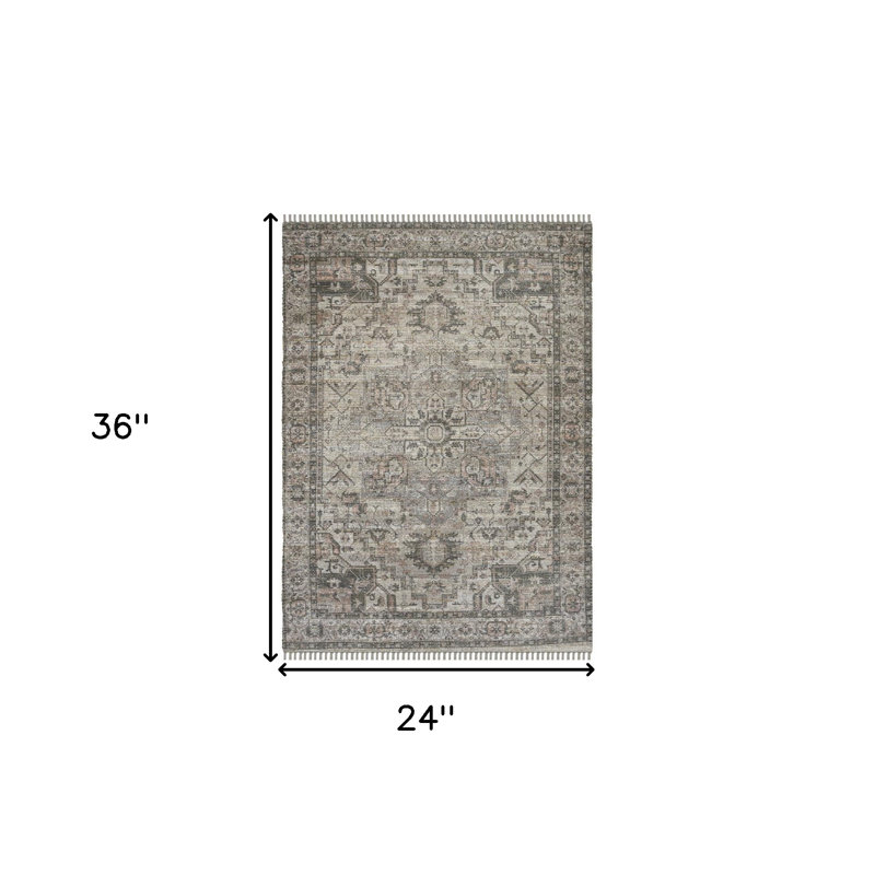 Tapis oriental gris et gris foncé tissé à la main 2 pi x 3 pi avec frange