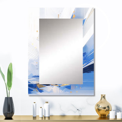 Bleu blanc cubiste kaléidoscope II - miroir décoratif cubique, miroir mural bleu, impression d'art en métal