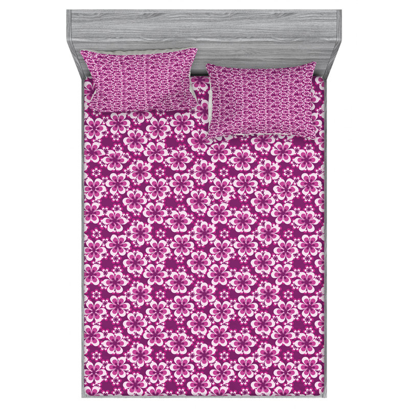 Microfiber Floral Fitted Sheet, Queen Fitted Sheet with 2 Pillowcases