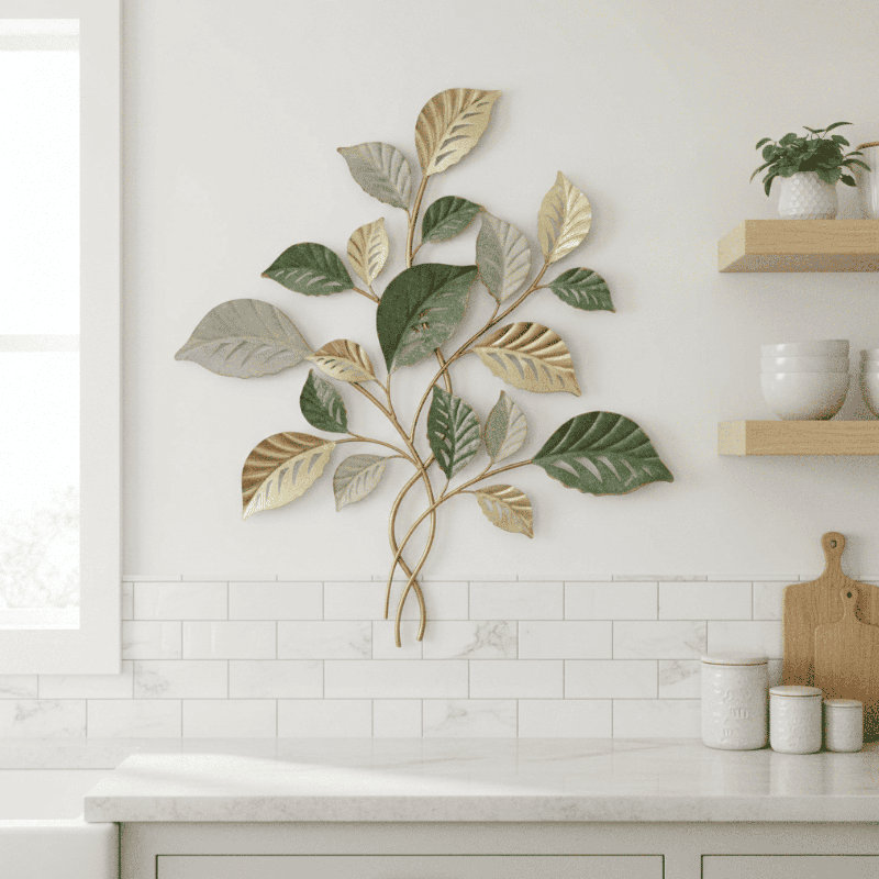 Gold & Sage Leaf Metal Wall Art – 30.25" Nature-Inspired Wall Décor, Gold & Safe Leaves