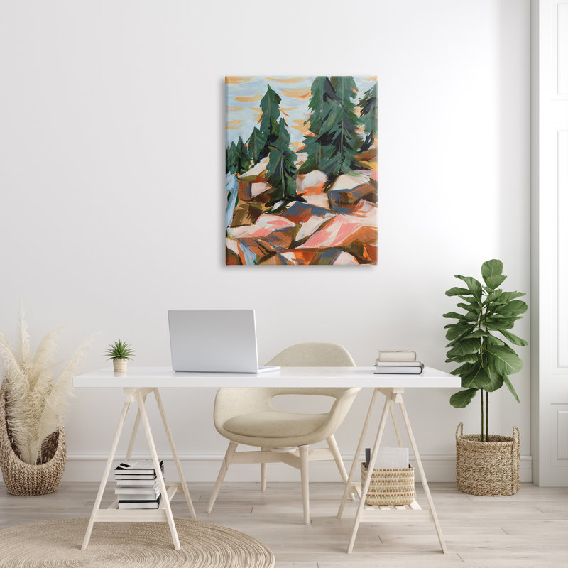Abstrait géométrique paysage cascade, art mural sur toile flottante par Melissa Wang, H 40 po x l 30 po x P 1,5 po