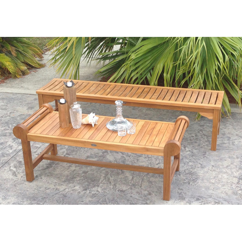 Santa Monica Outdoor Teak Dining Bench, 18" H x 73" W x 20" D