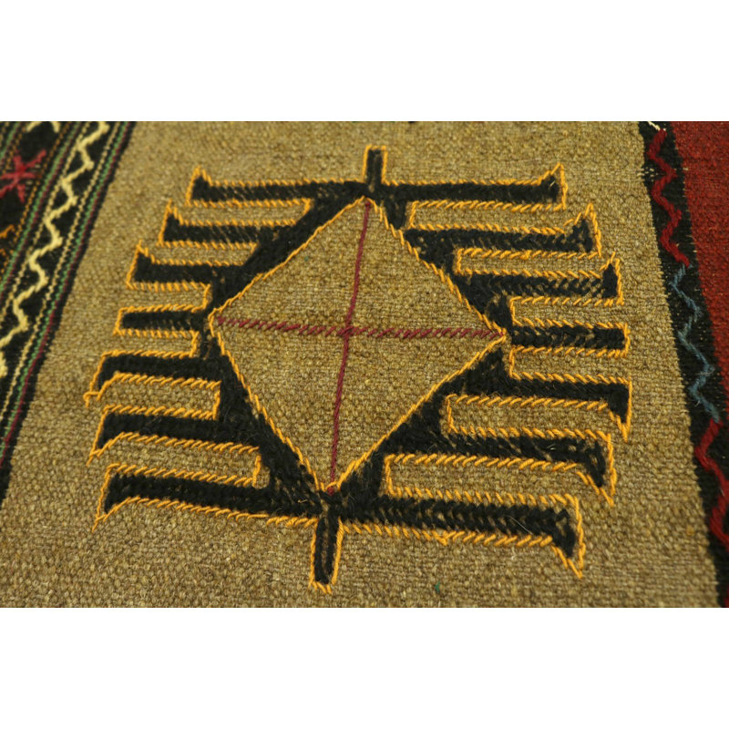 Tapis unique en laine noué à la main kilim et kaki Sumak de 3 pi 9 po x 6 pi Pasquino