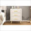 Table de chevet rembourrée beige à 3 tiroirs Plateau marbré