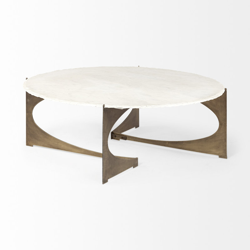 Table basse 49 po avec plateau en marbre blanc et base dorée