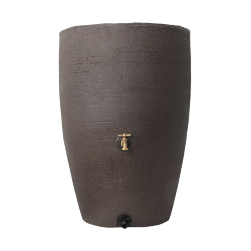 Athena Rain Barrel (50 Gallon & 80 Gallon Options), Brownstone, 34" H x 24" W x 24" D