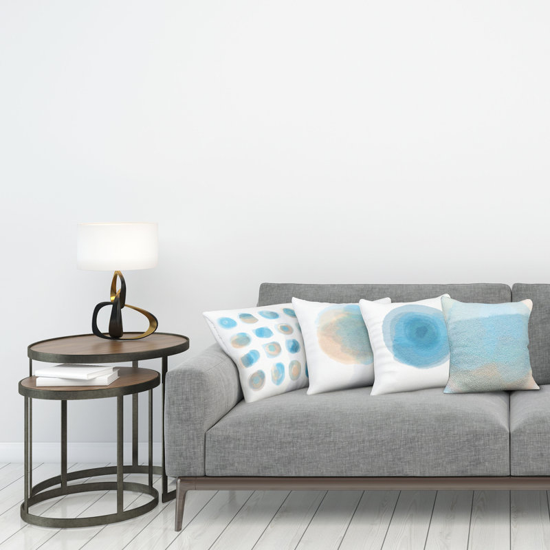 Everts Indoor / Outdoor Abstract Square Throw Pillow Cover, Blue/Ecru/White, 50cm H x 50cm W x 0.01cm D