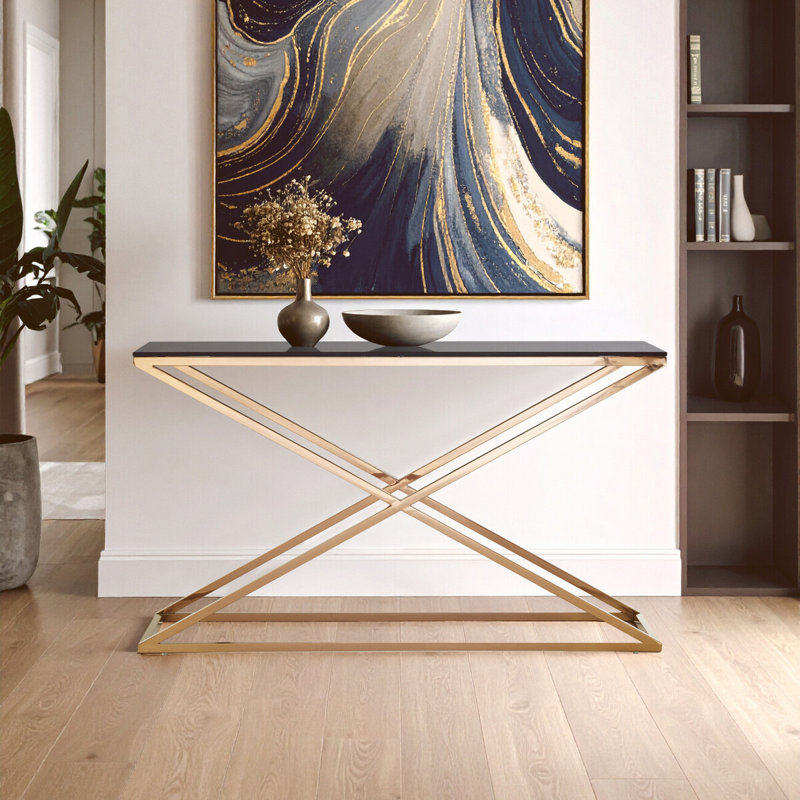 Criss 130cm Glass Top Console Table, Silver/Clear