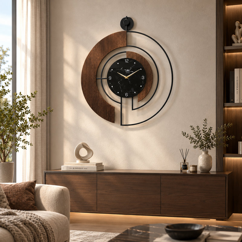 Modern Walnut Marble Dial Wall Clock