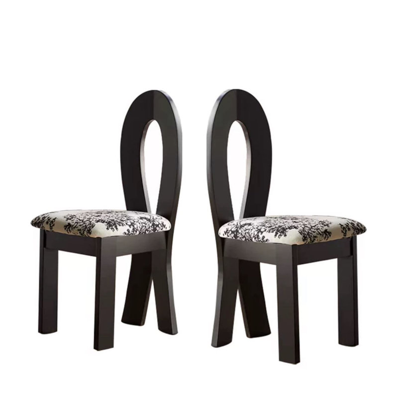 Blevins Polyester Side Chair Dining Chair, Black, Gray Floral