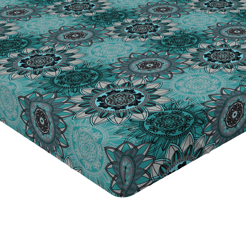 Drap-housse Ambesonne, paquet de 2, Drap-housse de taille double, Taupe / noir / motif floral turquoise