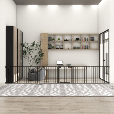 150" Adjustable Safety Gate 6 Panels Play Yard Metal Doorways Fireplace Fence Christmas Tree Fence Gate For House Stairs Gate Prohibited Area Fence