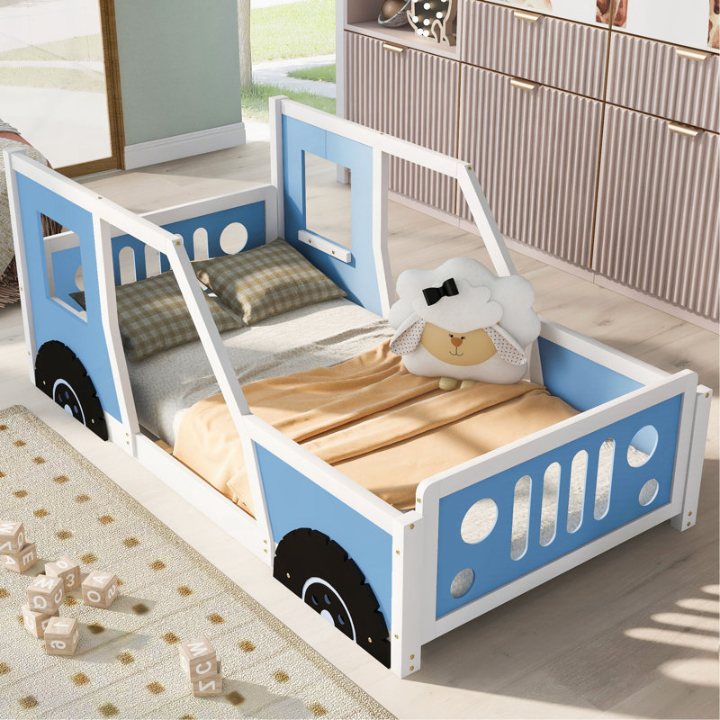Lit plateforme classique avec roulettes en forme de voiture, Blue, Twin