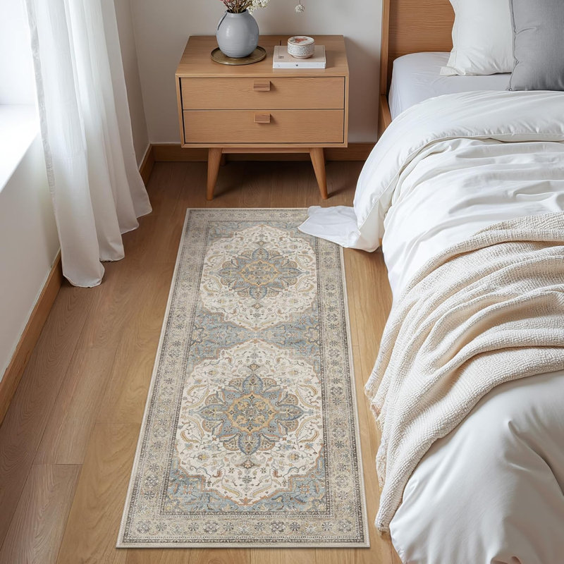 Jalen Beige Oriental Indoor/Outdoor Machine Washable Area Rug, Runner 2' x 10'