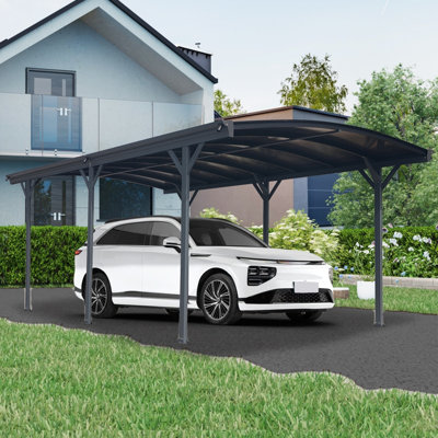 Abri de voiture en aluminium 10 x 19 x 7 pi - Cadre galvanisé, toit en polycarbonate et 6 sorties de drainage