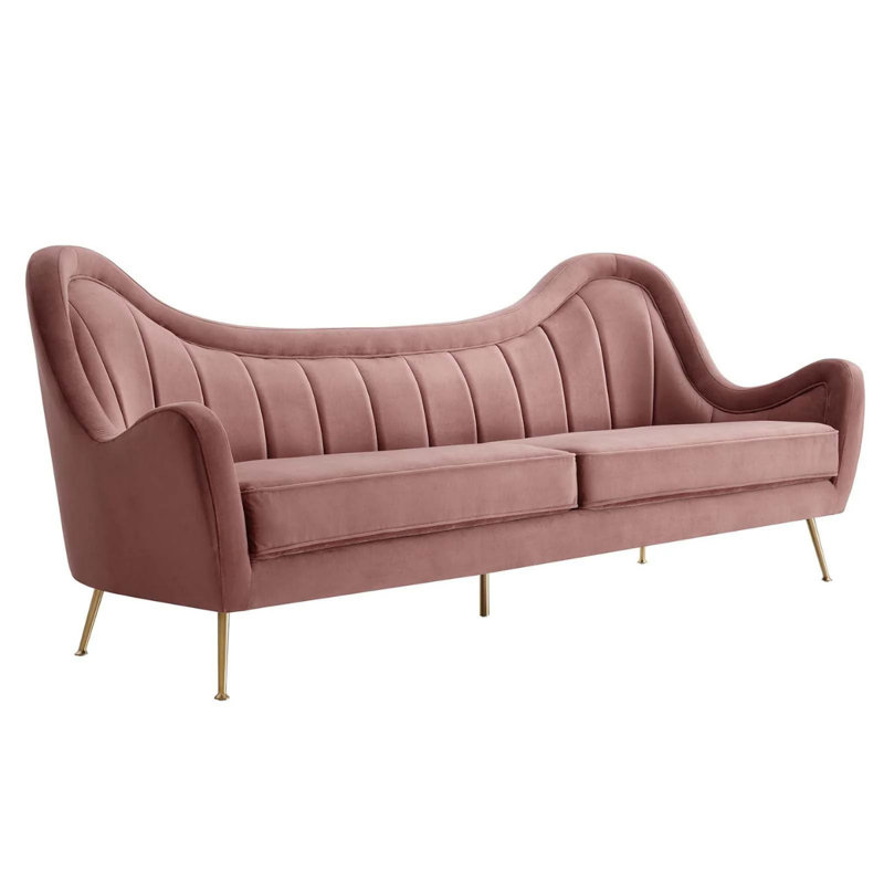 Coder Channel Tufted Performance Velvet Sofa In Dusty Rose, Dusty Rose Velvet