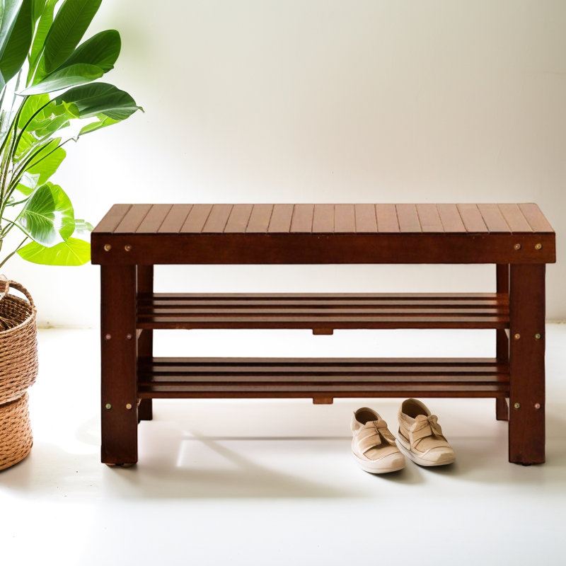 Cherry Shoe Bench With Space - Strong, 12.76 In Product Width Finish Organizer Construction, Plastic Leveler, Dark Brown Wood