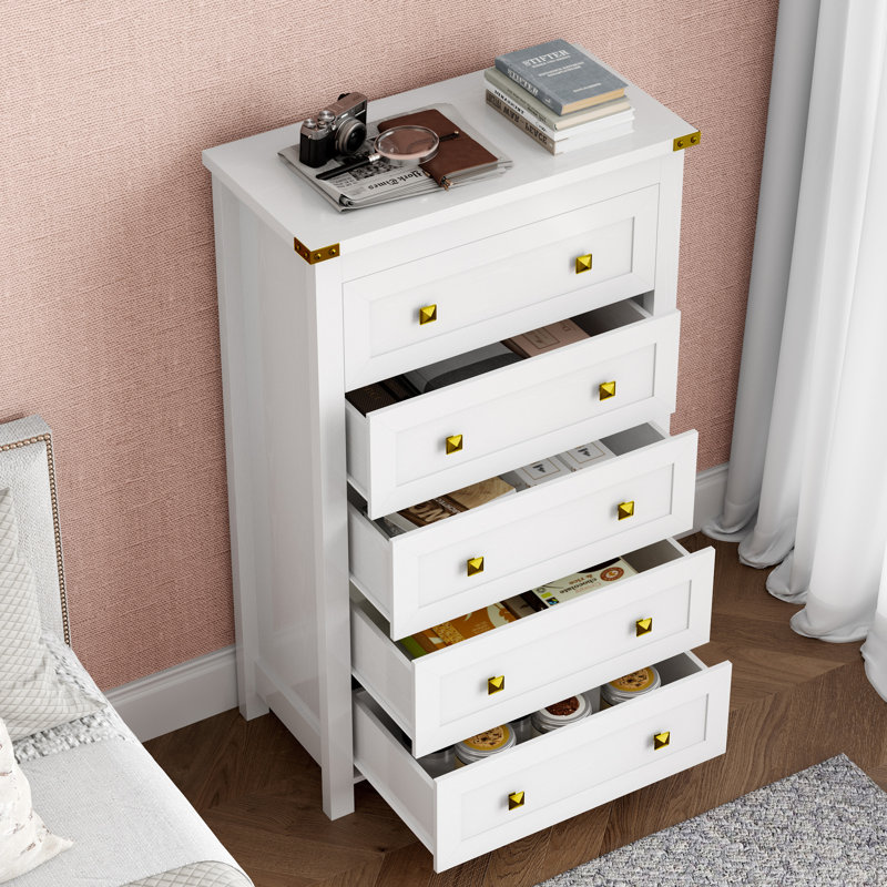 Commode haute à 5 tiroirs Lasharon, commode moderne l 27 po pour la chambre à coucher, rangement étroit avec tiroirs profonds pour le couloir et l'entrée