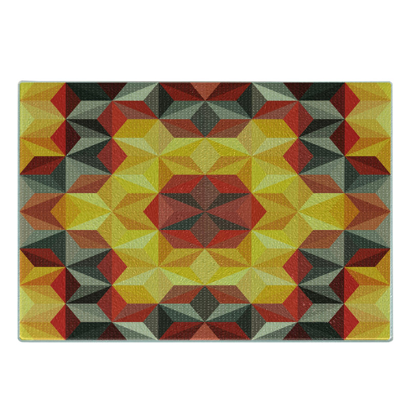 Ambesonne Abstract Art Tempered Glass Cutting Board Geometric Fractal Art Multicolor