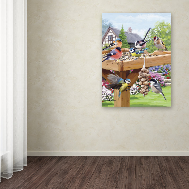 Garden Birds Canvas Art with Feeder and Flowers, 15" x 20"