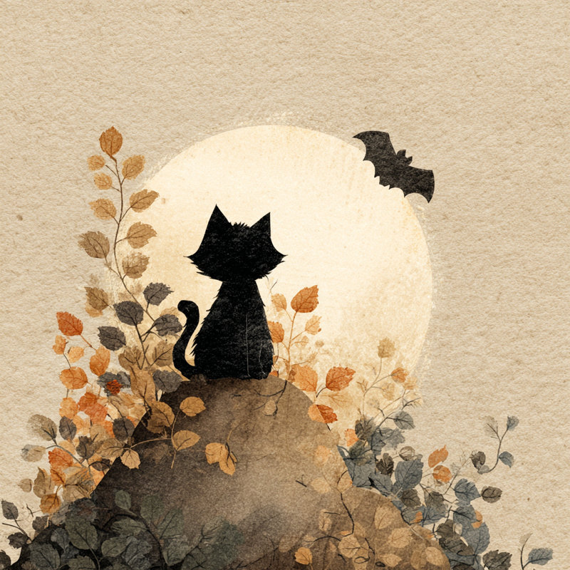 Curious Cat Under Full Moon Wrapped Canvas Wall Art