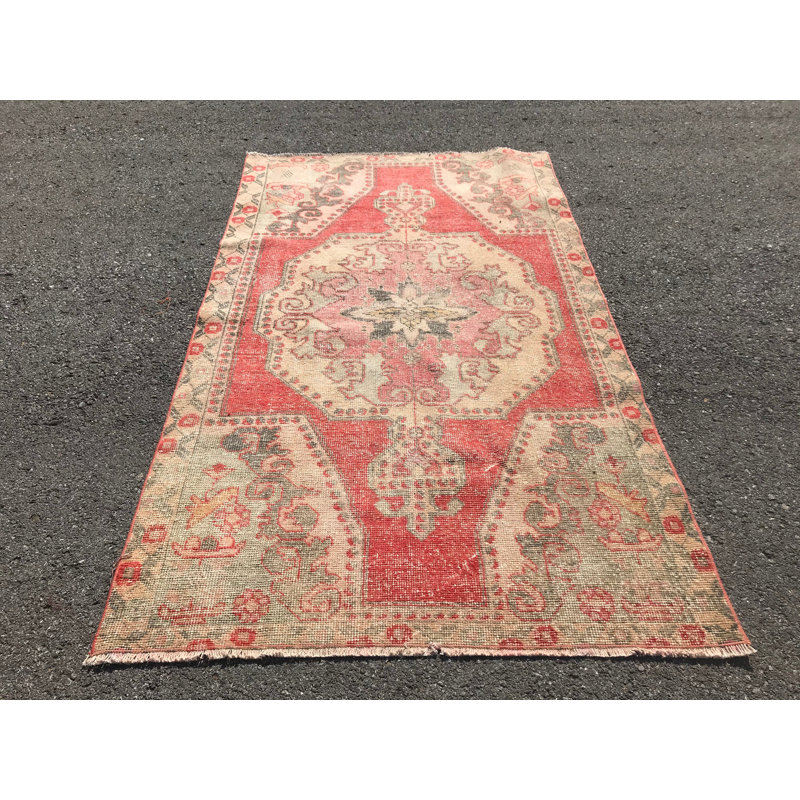 Tapis turcs, tapis de 4,3 x 7,1 pi, tapis tendance, tapis rétro, tapis tissés à la main rouge
