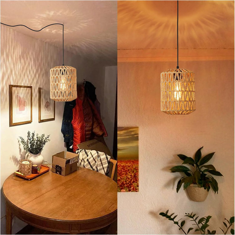 Plug in Pendant Light, Rattan Hanging Lights with Plug in Cord 15ft Dimmable Cord