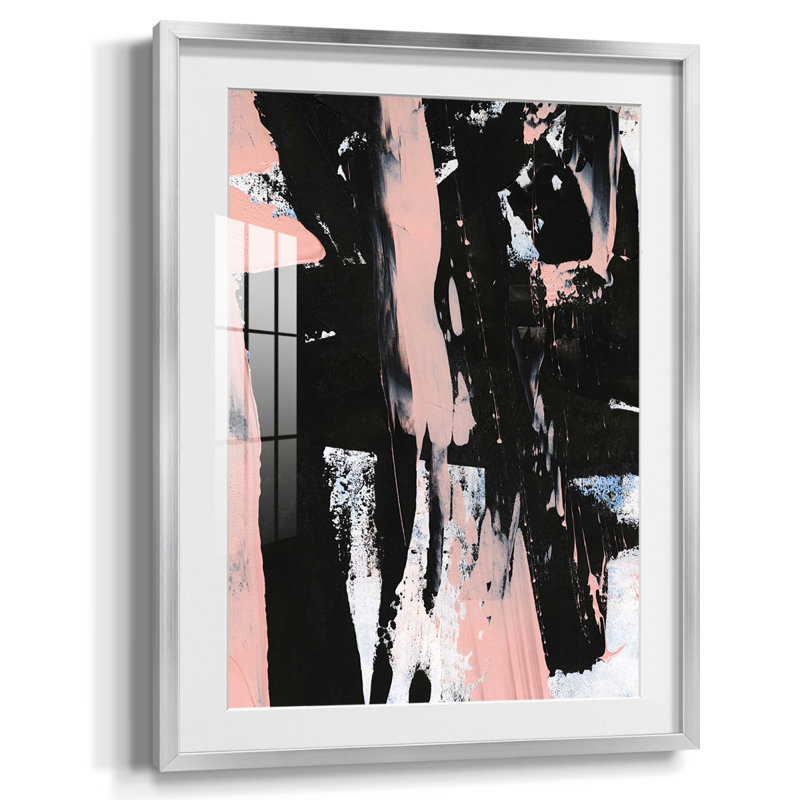 «Black & Blush I», reproduction encadrée de qualité supérieure - prête à être accrochée, Papier avec cadre argenté, Blanc