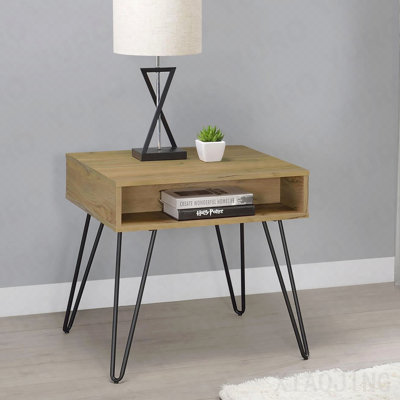 Golden Oak And Black Square End Table