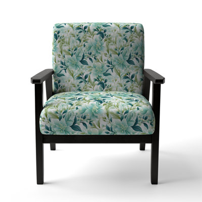 Oceanic Foliage Botanical Pattern - Upholstered Coastal Arm Chair, Tropical Leaves Accent Chair