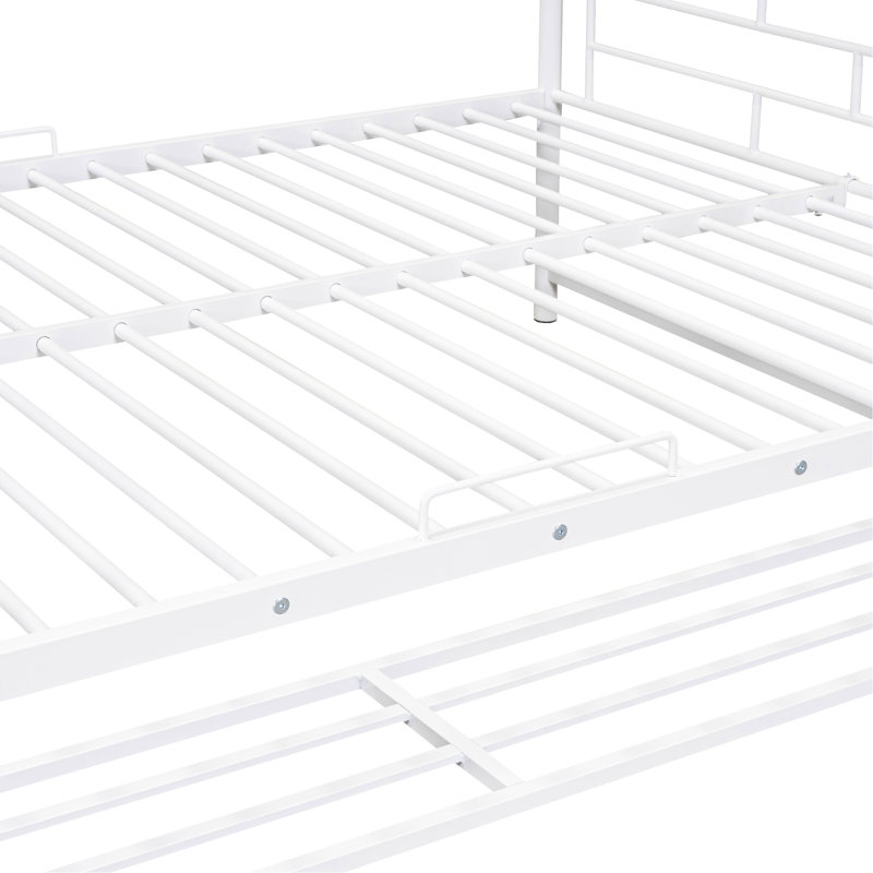 Lit superposé au-dessus de l'espace avec barrières de sécurité, fabrication en métal blanc robuste, barrières de sécurité polyvalentes et tablette supplémentaire écoénergétique, convertible, acier