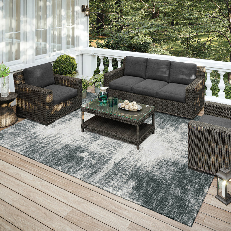 Black and Gray Flat Woven Chenille 9' x 12' Area Rug