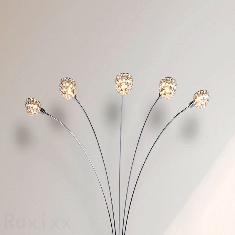 1Pc Modern Design Classic Luxury Sleek Multi-Head Floor Lamp Half Moon Radiant Crystal-Encrusted Sleek Metallic Stems Living Room