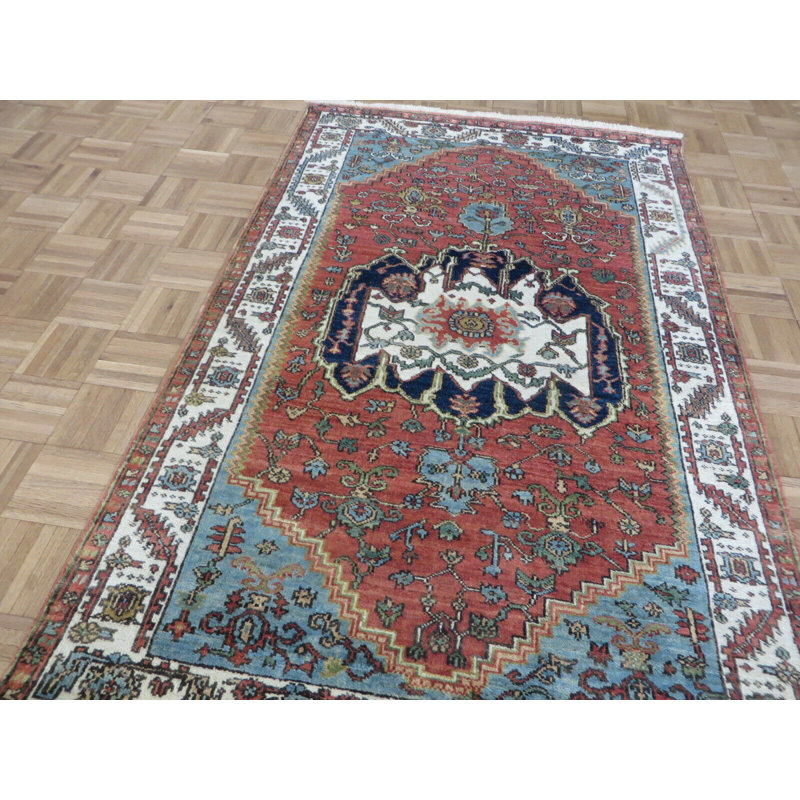 Médaillon de tapis oriental Serapi, Rectangle 4 pi x 6 pi 3 po