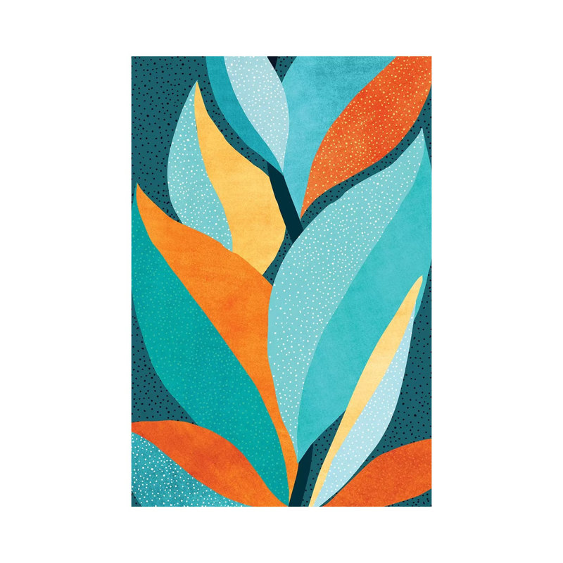 Abstrait feuillage tropical - impression d'art graphique, H 12 po x l 8 po x P 0,75 po, Toile tendue, Pas de tapis